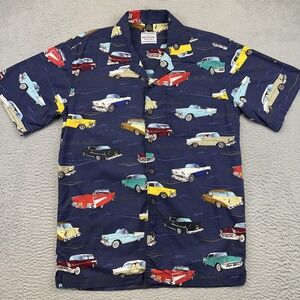 David Carey Shirt Mens Medium Navy Hawaiian Aloha Camp‎ Chevrolet Classic Cars